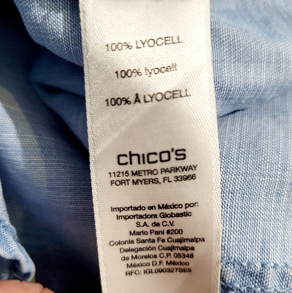 Chico’s Woman's Chambray Button Front Shirt Size Small Light Wash Denim Top - Picture 9 of 14
